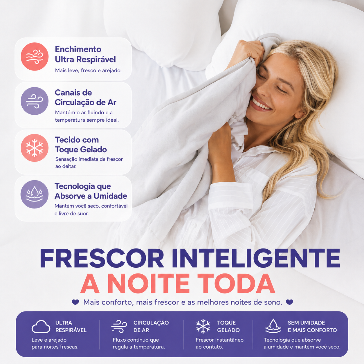 Detalhe do edredom Premium — toque sensação nuvem